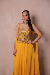 Mustard Yellow Mirror Work Crop Top & Lehenga Set | Haldi & Sangeet Festive Wear
